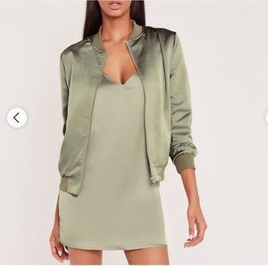 Missguided x carli bybel minty green satin dress and jacket set